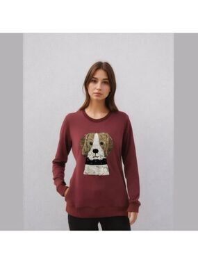 Alex Foster for Lane Crawford Dog Crewneck Sweater Small Burgundy